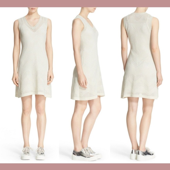 NWT $795‎ M Missoni [ 44 IT ] Metallic Zigzag Knit V-Neck Dress Ivory/Silver - Picture 1 of 7